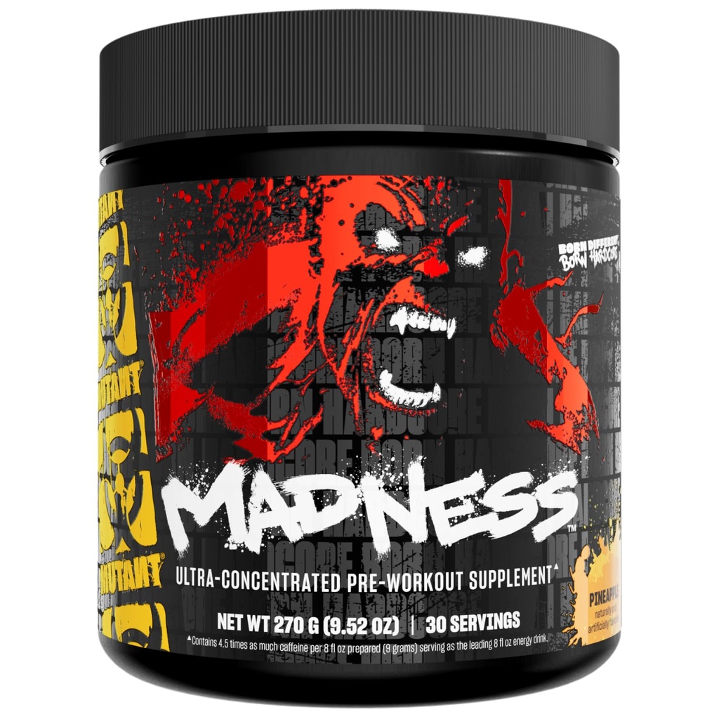 Mutant Madness | Pre Workout Powder Supplement Performance und Pump Blend enthält L-Citrullin, Beta-Alanin, Taurin, L-Tyrosin | 30 Portionen | Ananas