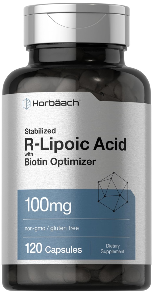 Horbaach R-Lipoic Acid 100 mg | 120 Kapseln | mit Biotin Optimizer | Non-GMO, Gluten Free | Stabilisierte R-Lipoic Acid Supplement