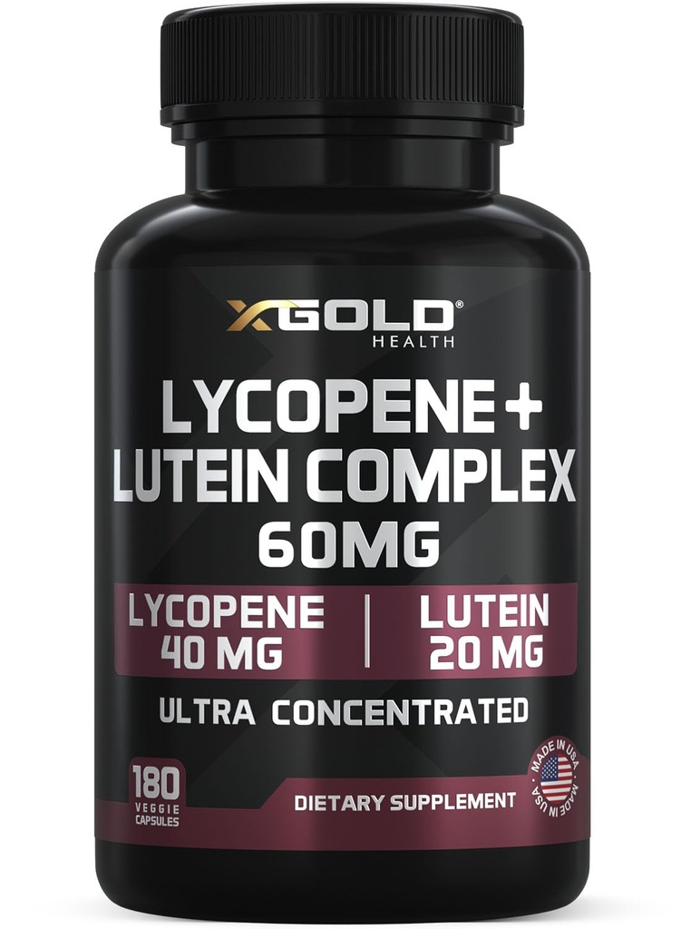 Lycopin + Lutein 60mg Ergänzung | Augengesundheit & Vision Unterstützung | Antioxidans für gesunde Augen & Haut | Non-GMO, Glutenfrei | 180 Vegetarische Kapseln | Made in USA