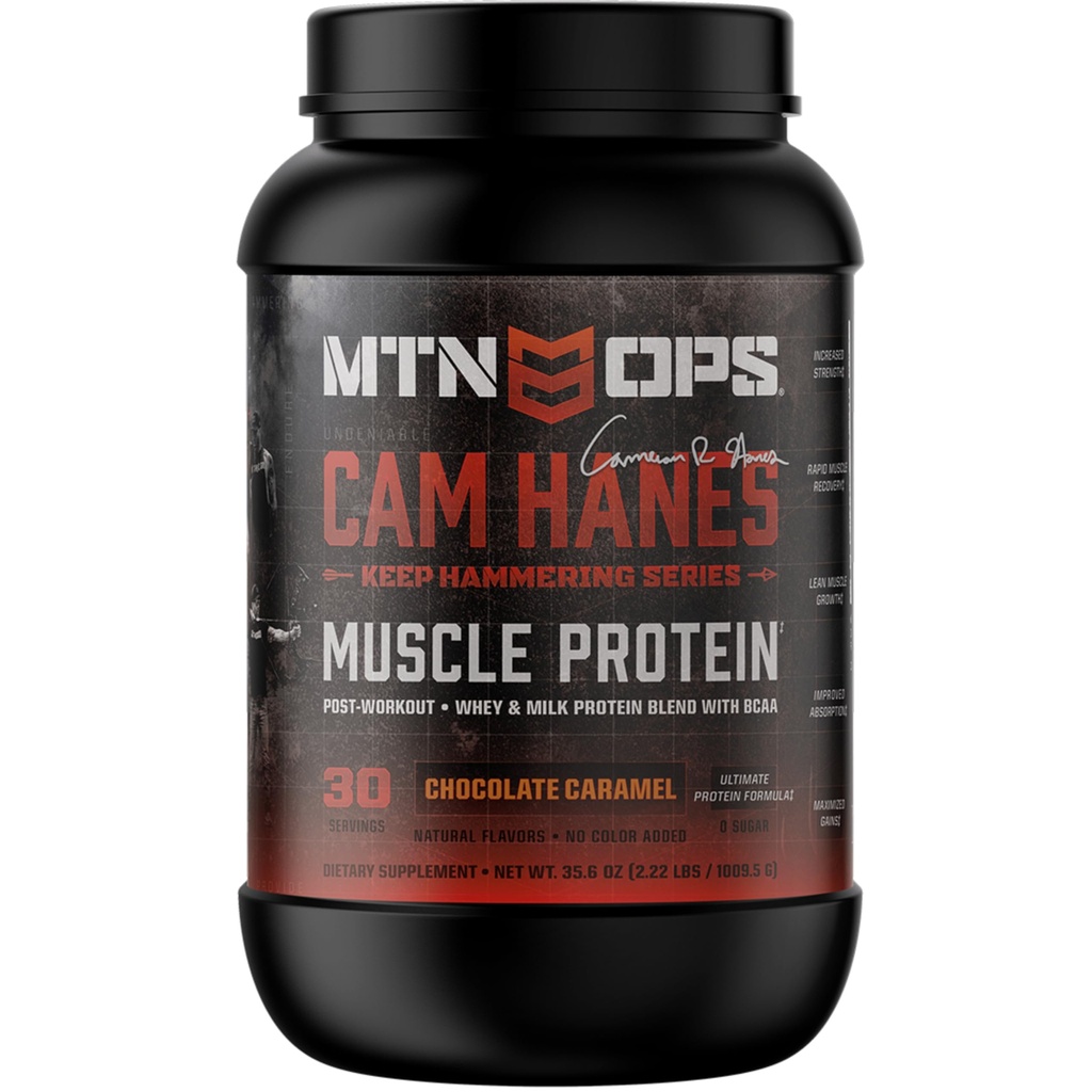 MTN OPS Cameron Hanes continuer à hamburger poudre de protéines de lactosérum, chocolat caramel aromatisé, 30 portions