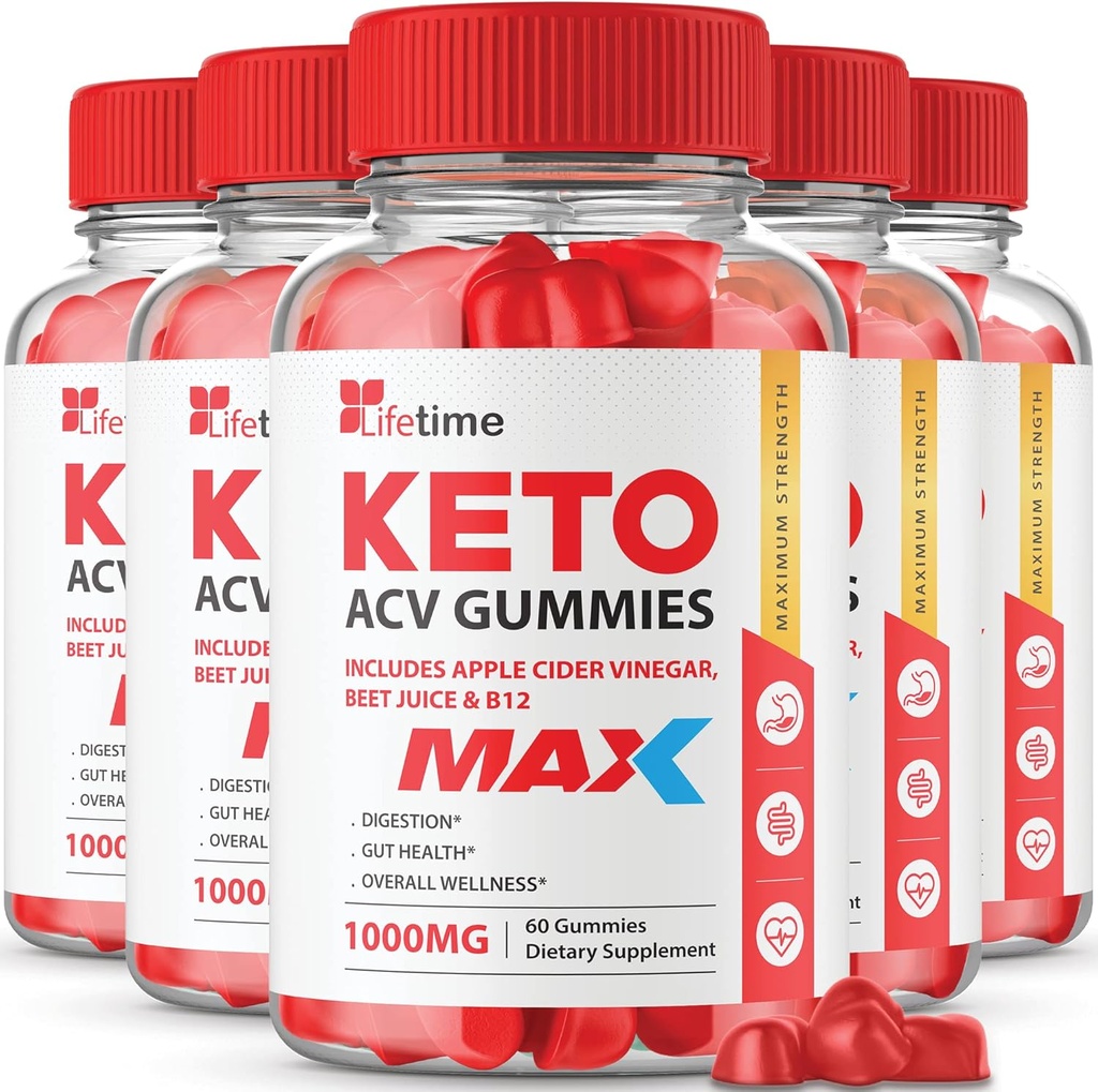 (5 Pack) Lifetime Keto Max Gummies - Formula ufficiale, Vegan, Non OGM - Lifetime Keto Plus acc Gummies, Life Time Gummies con Lifetime Gummies , Vitamina B12, Beet Root, Pomegranate (300 Gummies)