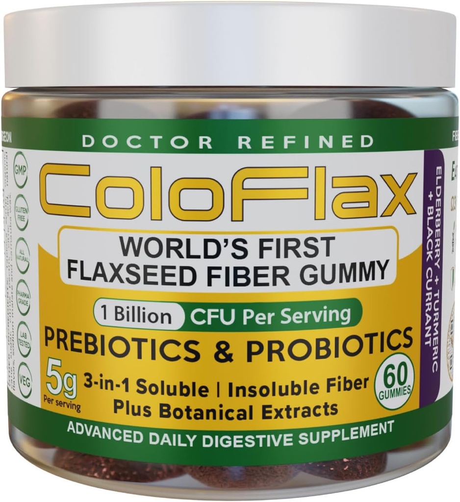 Fibre de lin biologique + Gommies probiotiques. Relief de constipation et régularité sans la crampe pour les adultes, les Gommies Vegan Solubles et Insolubles Triple Fibre - 30 portions