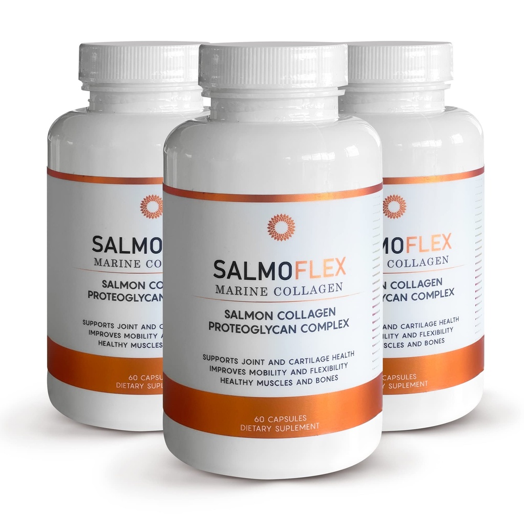 VITASEI Salmoflex Peptidi di collagene marino con acido ialuronico e vitamina C, D, E - Integratore di collagene di salmone per ossa e articolazioni - Capelli, Pelle e Vitamine di Unghie - 60 capsule (Pack of 3)