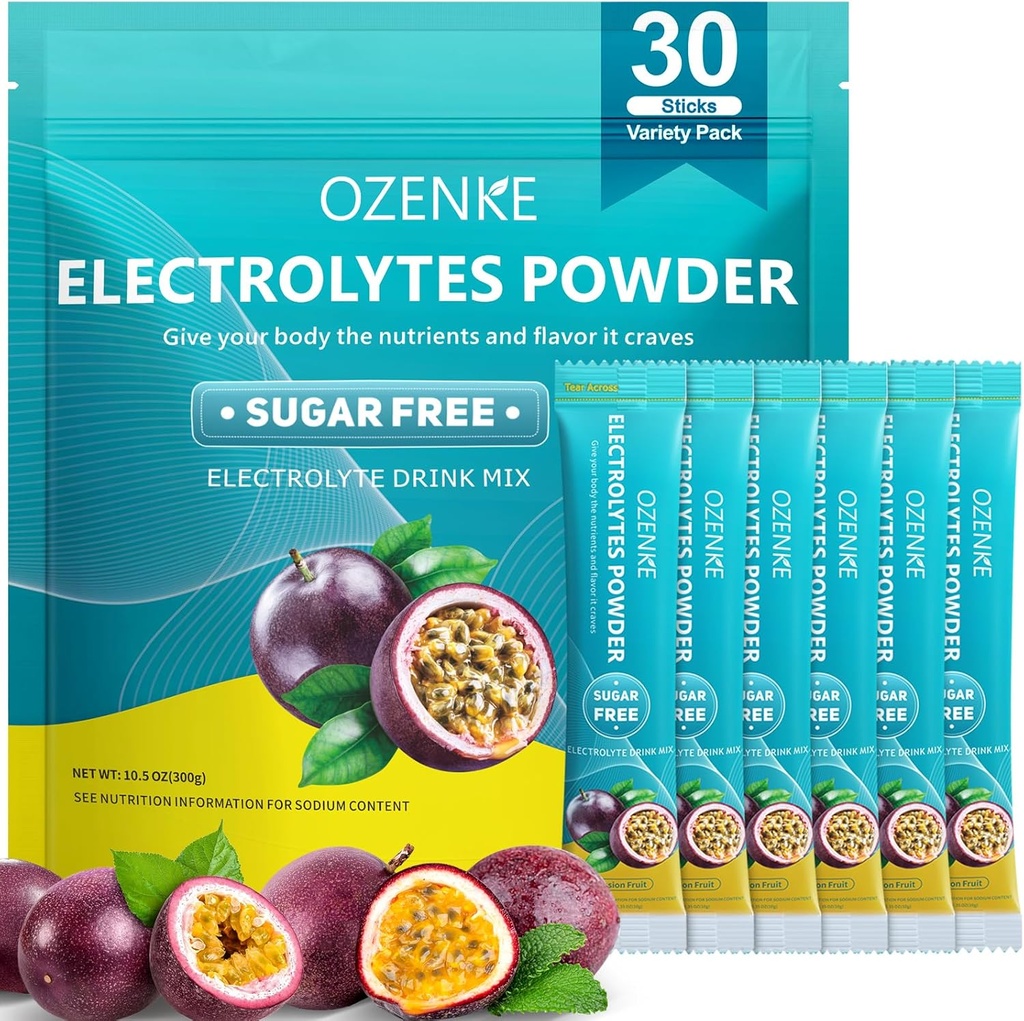 Imballaggio della polvere degli elettroliti, 30 pacchetti di idratazione dei bastoncini senza zucchero, Electrolyte Drink Mix Portable Electrolyte Packets per l'idratazione rapida, 0 Zucchero & 0 Calorie, Frutta della passione