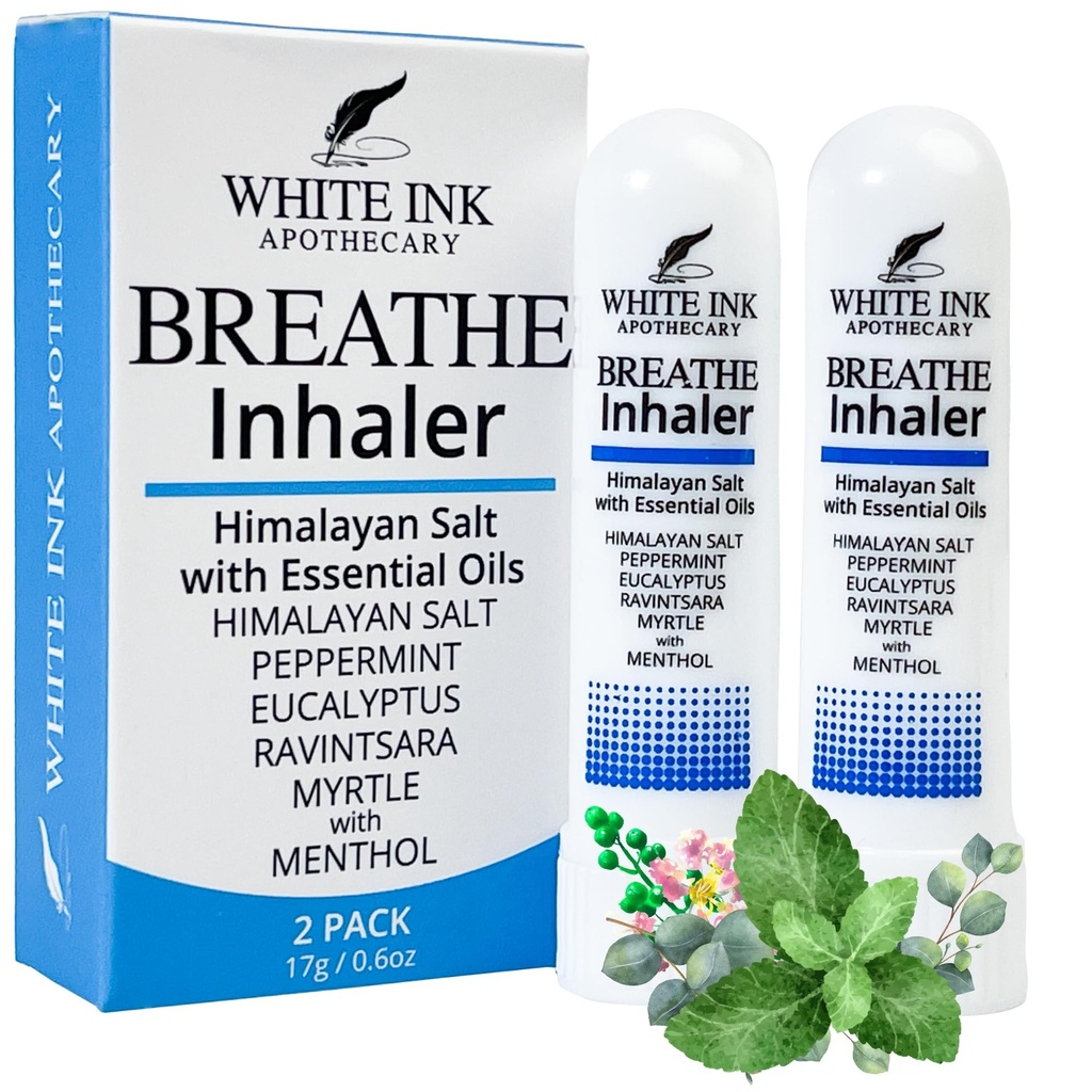 White Ink Breath | Natural Essential Oil Inhaler Eucalyptus Peppermint | Congestion | Allergy | Focus | Aromatherapie Sinus Relief (2)