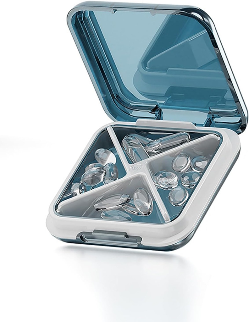 Kleine Pille Box wasserdichte Reise Pille Case Tragbare tägliche Pille Behälter Pille Halter für Geldbeutel 4 Komponenten Tasche Kompakte Medizin Organizer für Fischöle, Ergänzungen,Medikation (blau)