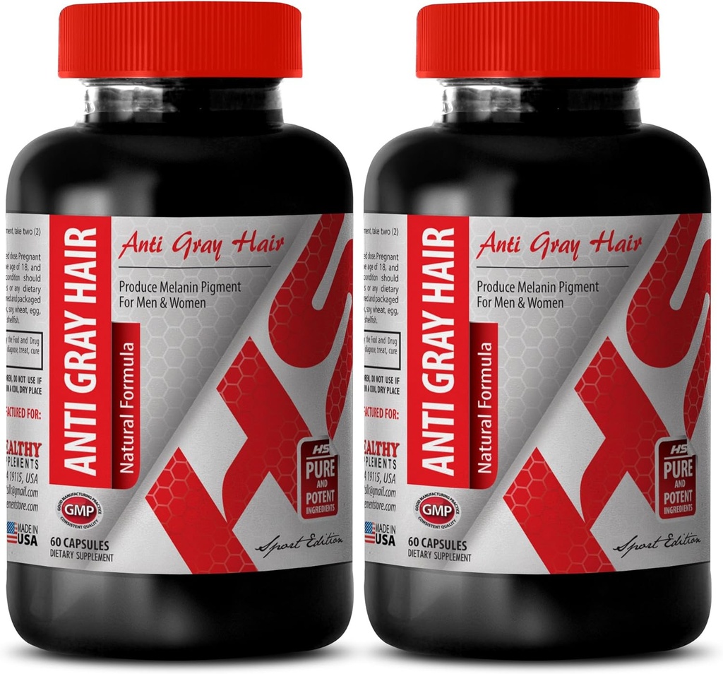 Folic Acid Organic - Anti Gray Hair Natural Formula - Aiuta a promuovere la salute della pelle (2 bottiglie)