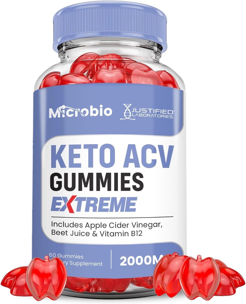Microbio Keto ACV Gummies Extreme 2000MG Micro Bio Keto Gummies Aceto di sidro di mele Formulato con Polvere di succo di barbabietola di melograno B12 Vegan Non GMO 60