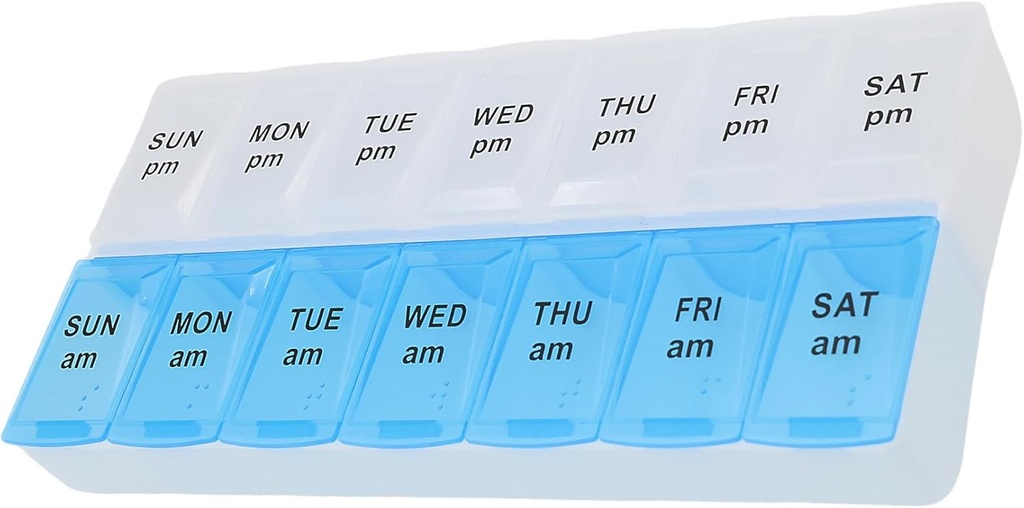 Pill hebdomadaire de 7 jours AM PM Organisateur, ShysTech Grande Pill Case Box pour pilules/vitamine/Suppléments/médication (bleu/blanc)