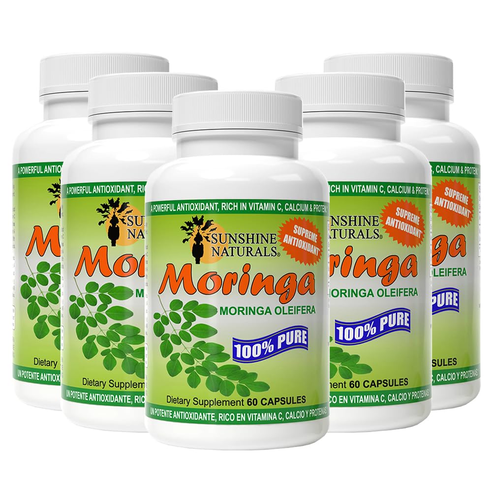 Sunshine Naturals Moringa Dietary Supplément. Immune System Aid, Energy Booster, Antioxydant Support et Nutrient-Rich Superfood. Favorise la digestion et la santé cardiaque. 120 gélules. Boîte de 2