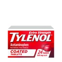 Tylenol Extra Strength Pain Reliever & Fever Reducer, Comprimés enrobés ronds, 500 mg d'acétaminophène Pilules anti-douleur pour maux de tête, de dents et d'arthrite mineure Douleur, 24 ct