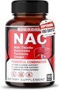 Supplément Nac N-acétyl-L-Cysteine - Enrichi avec le chardon de lait + Quercetine pour l'immunité optimale, respiratoire, le bien-être du foie (180 Compte (paquet de 1))