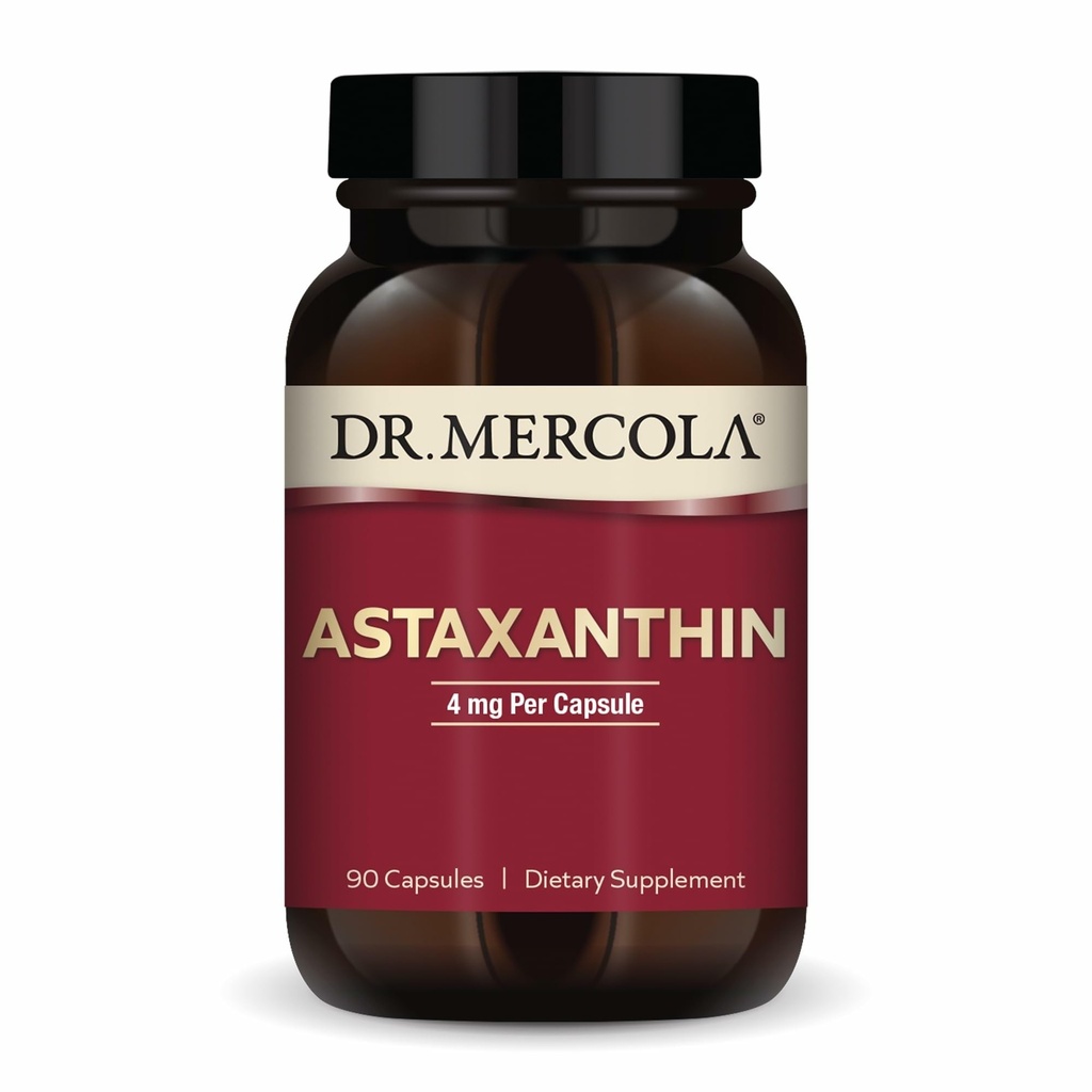Dr. Mercola Organic Astaxanthin - Astaxantina 4 mg - Supporto potente antiossidante - Estratto di Microalghe Organiche - Non OGM, Gluten-Free & Soy-Free - 90 capsule (90 Servings)