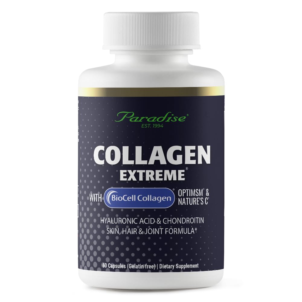 Paradise Herbs Collagen Extreme mit Biocell Collagen, Hyaluronsäure und Nature's C, für gesundes Haar, Haut und Gelenke, 60 Kapseln