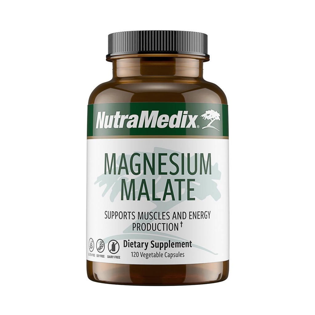 NutraMedix Magnesium Malate Energy Supplements - Biodisponibile Magnesio per il Sonno, Supporto Immune & Joint Health - Vegan, Non OGM & Gluten-Free Magnesium Supplements (120 Capsule Vegetariani)