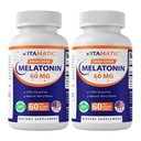 Vitamatic Melatonin 60 mg Tavole Disolvere Veloce - 60 Vegan Natural Berry Flavor Tablets - Non-Habit Forming - Non-GMO, Gluten Free (2 Bottiglie)
