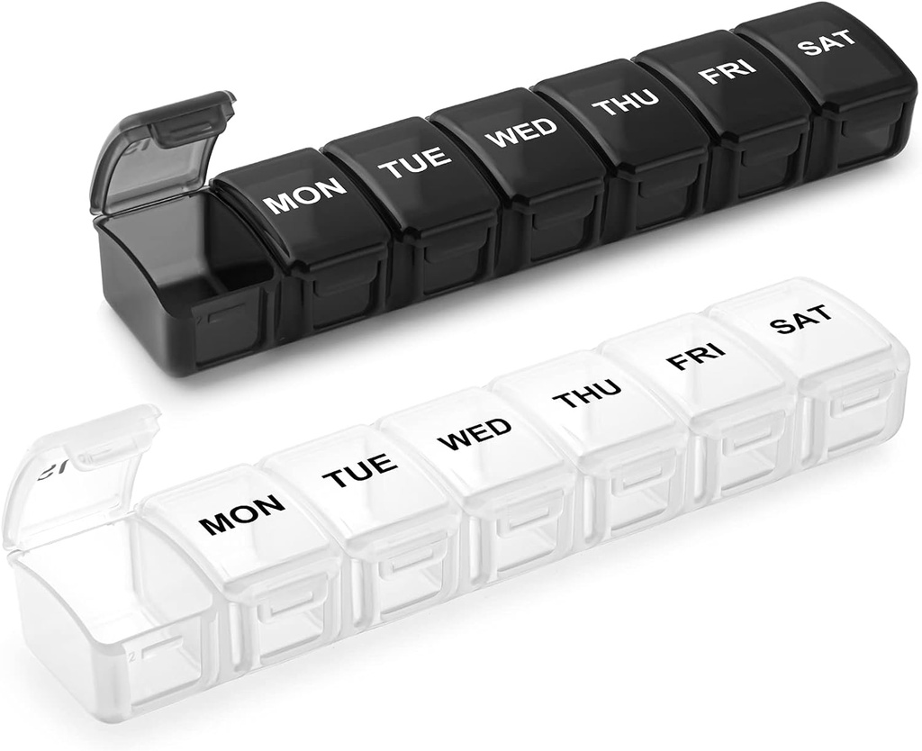 Organisateur de petites pilules 2 fois par jour, 2 Pack 7 Day Pill Box 1 fois par jour, le jour le jour le jour le soir l'organisateur de vitamines, hebdomadaire AM Pill Case Container