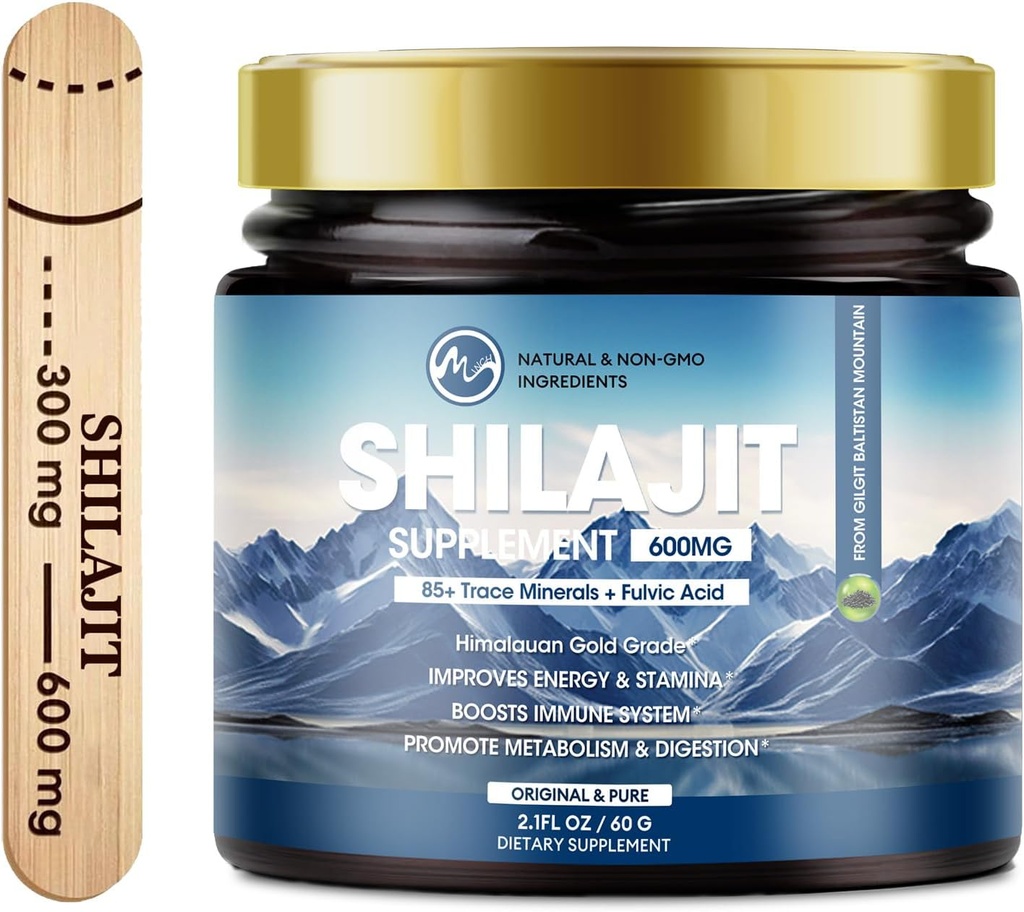 M inch 600mg Shilajit Pure Siberia Organic Shilajit Resin - Shilajit Resin für Männer & Frauen mit hoher Potenz für Energie, Stärke & Immunität