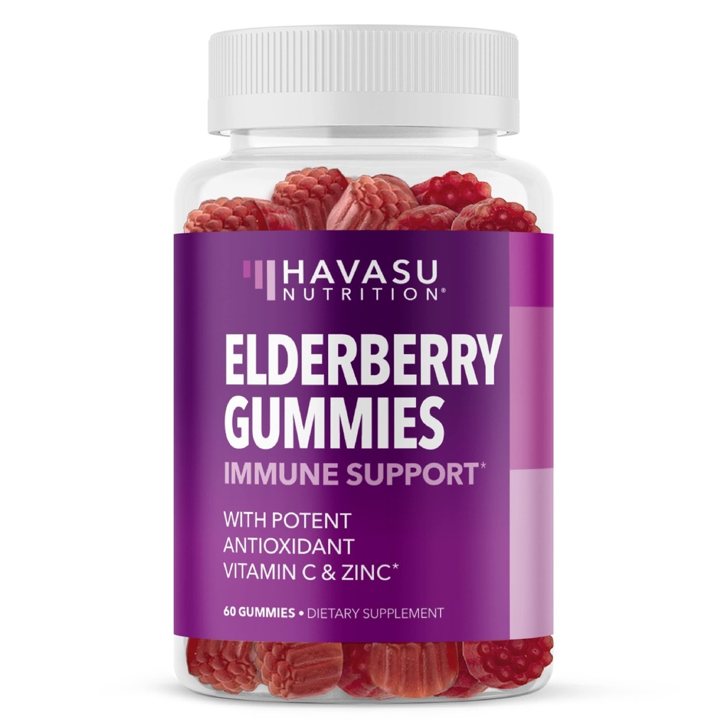 Sambucus Elderberry Gummies per adulti - Integratore di supporto immunitario con vitamina C e zinco - Formula potenziata per la difesa quotidiana - 60 conteggio, 1 mese di fornitura, aroma di berbino - benessere conveniente