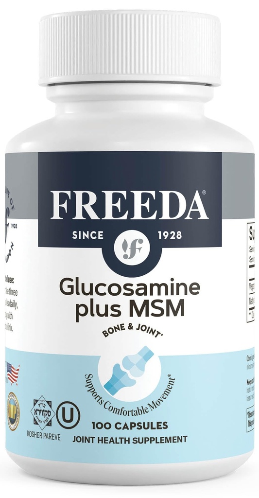 FREEDA Glucosamine MSM – Vegan Joint Flexibility & Mobility Supplement – Vegetarisches Glucosamin ohne Schalentiere – Unterstützt Gelenkfunktion – Third-Party Tested – (100 Kapseln)