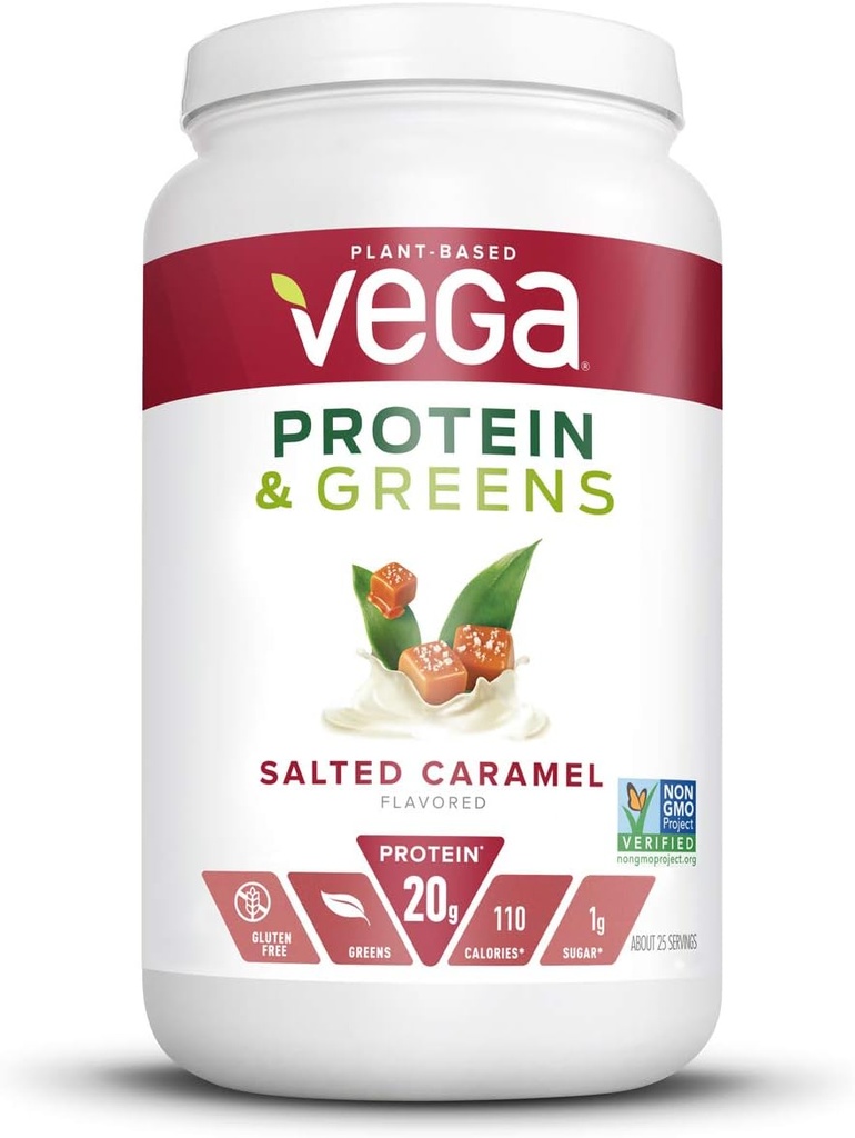 Vega Protein and Greens, Salted Caramel, Vegan Protein Powder, 20g Plant Based Protein, Low Carb, Keto, Dairy Free, Glutenfrei, Non GMO, Pea Protein für Frauen und Männer, 1,7 Pfund (25 Servierungen)