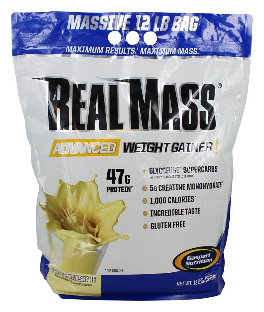 Gaspari Nutrition Real Maß: Advanced Weight Gainer, Protein and Complex Carb Blend, 50g Protein, 16g EAAs, Glutenfrei, 12 lbs (Vanilla Milkshake)