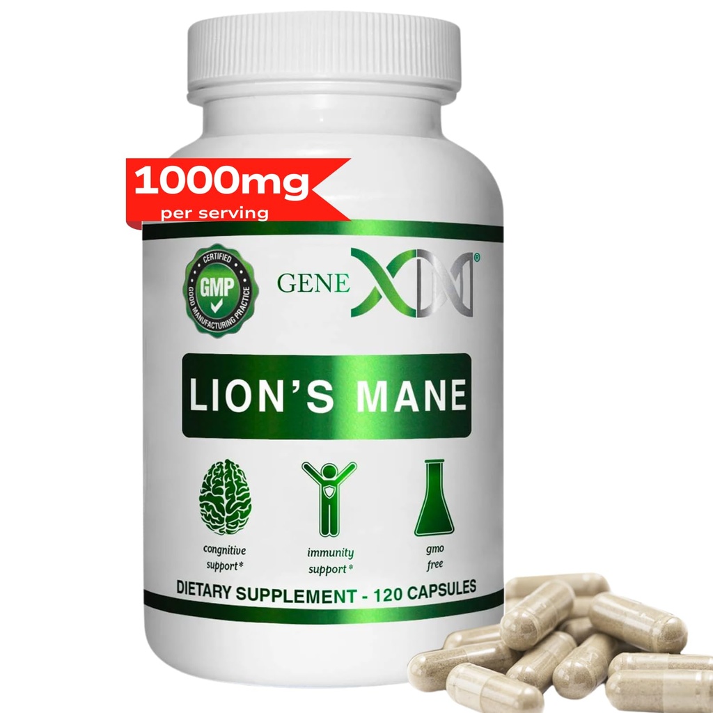 Genex Formeln Lions Mane Supplement mit 100% Lions Mane Extract - Nootropics Brain Support Supplement 1000mg/serving - (120 Kapseln)