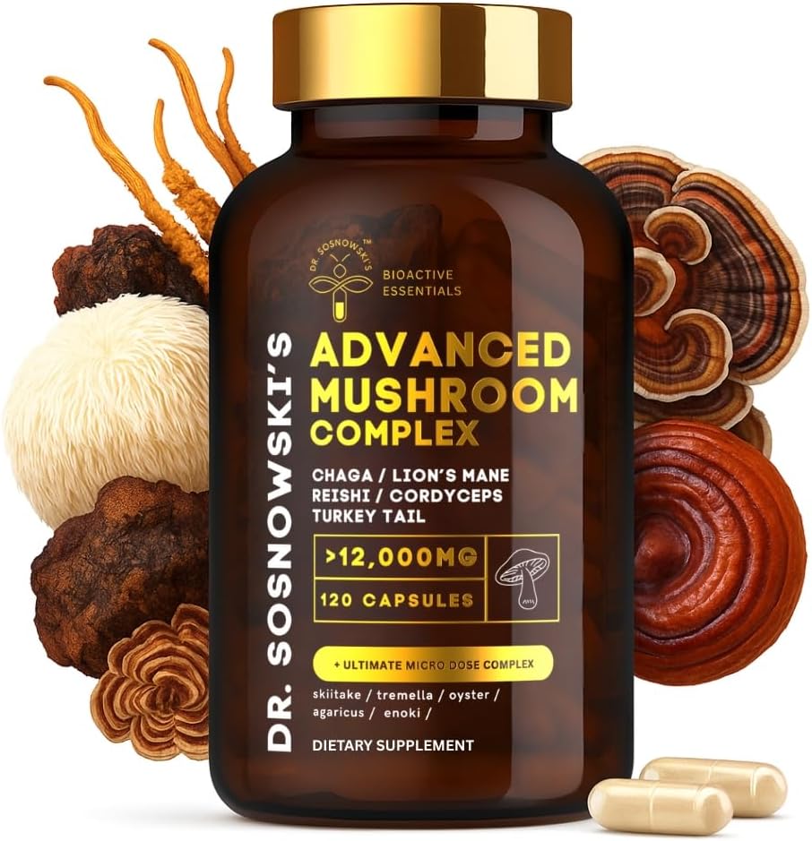 Dr. Sosnowski's BioActive X10 Mushroom Complex | Potent Extracts of Lion's Mane, Cordyceps, Chaga, Turkey Tail, Reishi, Shiitake, Tremelia, Oyster, Agaricus & Enoki | 120 Kapseln