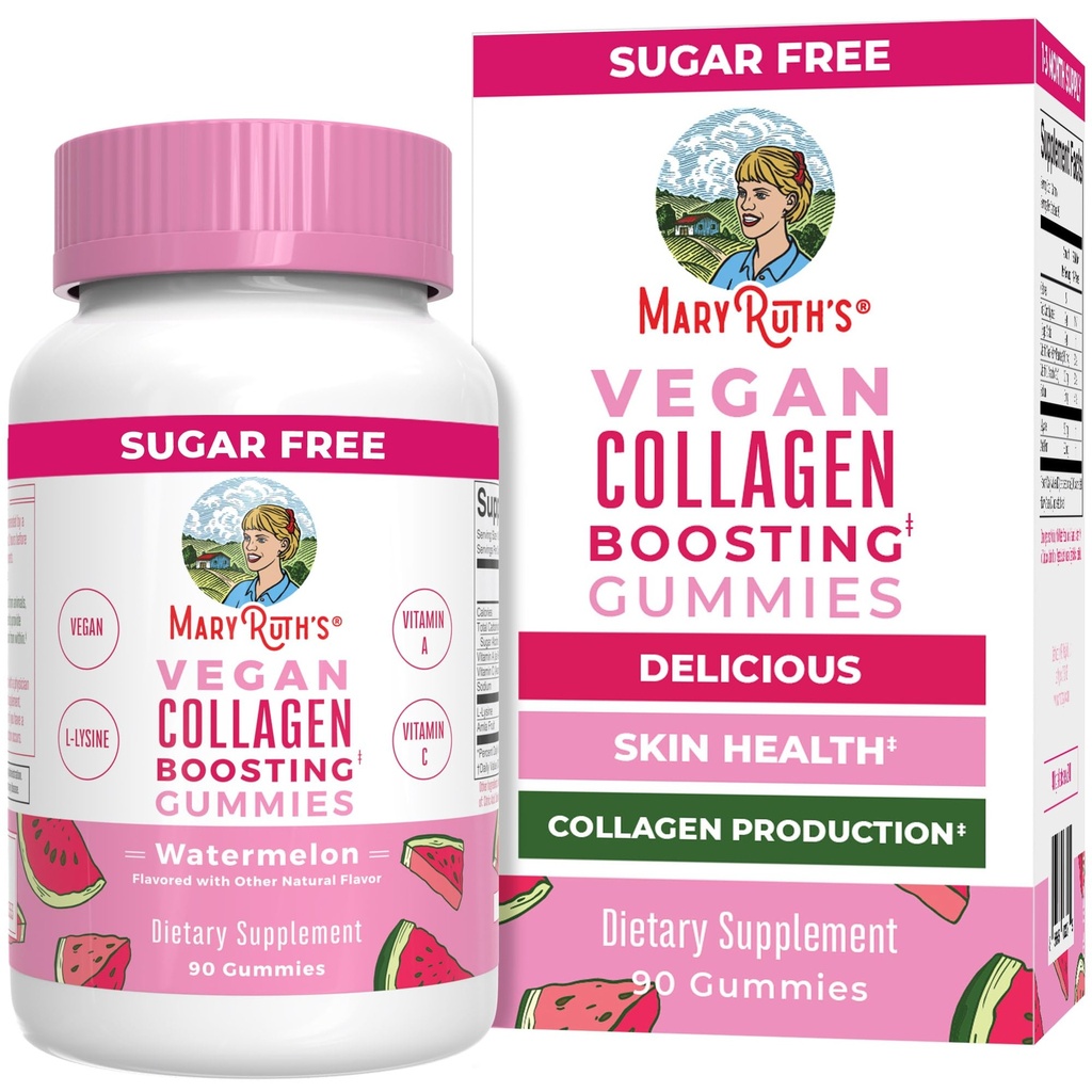 MaryRuth Organics Vegan Collagen per le donne e gli uomini, collagene Boosting Gummies, Cura della pelle, Lysine, Vitamina C, Vitamina A, Amla, Supplemento per capelli & pelle, Vegan, Non OGM, Gluten Free, 90 Servings