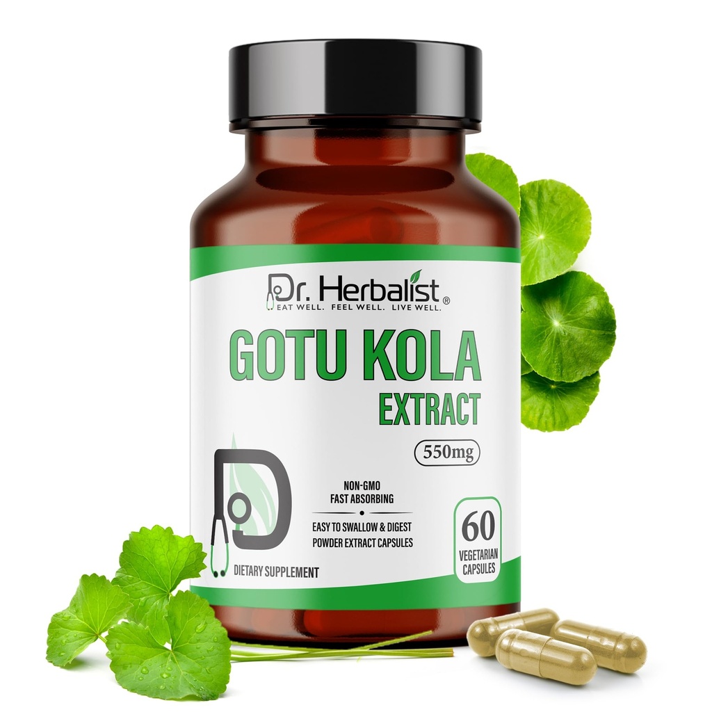 DR. Herbalist Gotu Kola Extract 550mg – 60 capsule vegane | 10:1 Extract = 5.500mg Raw Herb | Premium Quality | Non-GMO, Gluten-Free | Daily Herbal Support | Centella asiatica Extract
