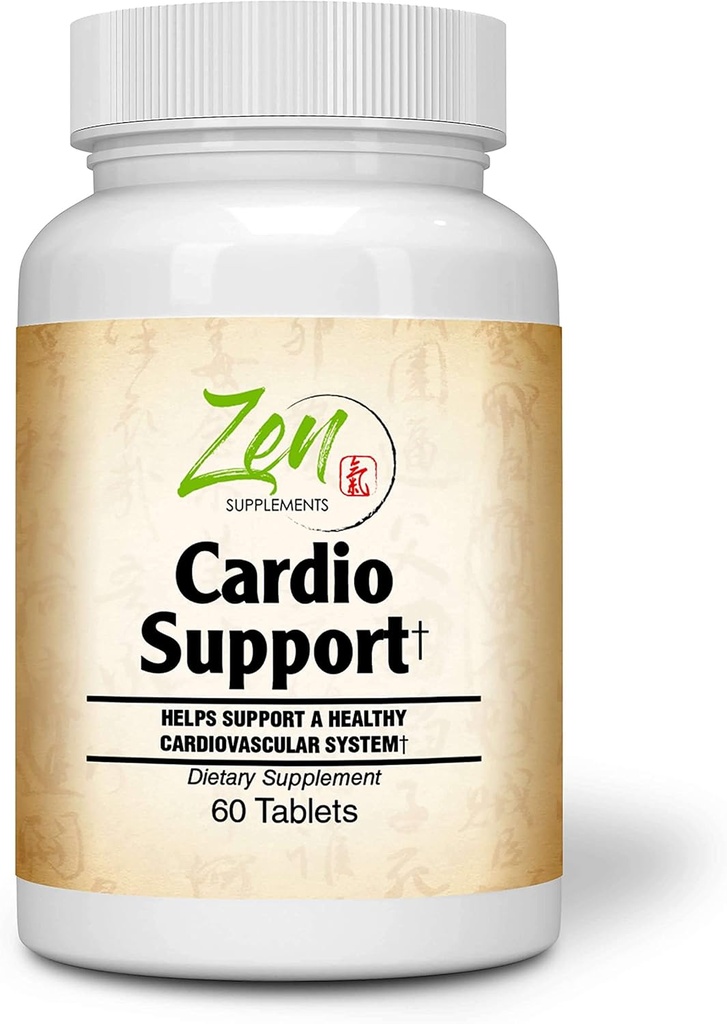 Zen Supplements - Cardio Support Plus Antioxidants, L-Carnitine, L-Taurine, with Coenzyme Q10, Hawthorn, Horsechestnut, Cayenne, Grape Seed and Vitamin E, Promotes a Healthy Heart 60-Tabs