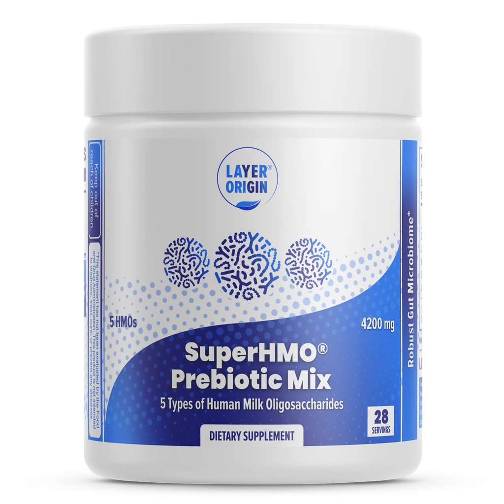 Miscela prebiotica SuperHMO con fibra prebiotica 5-HMO per Gut, Digestione, Salute cerebrale - Polvere, 28 Serve