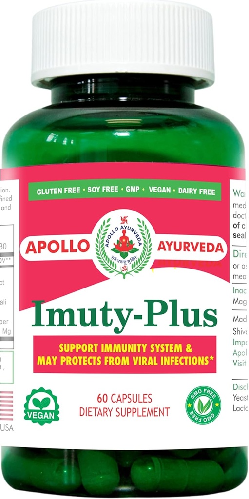 Imuty Plus Unterstützung Immunsystem Ernährung Kräuterergänzung gleichwertig 5000 mg Giloy Ashwagandha Mulethi Ayurvedic Vegan 60 Kapsel