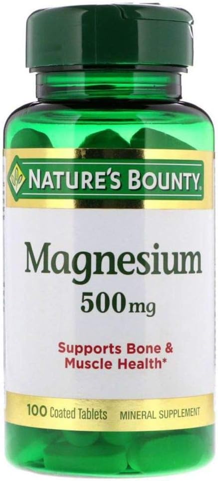 Nature's Bounty Magnesium, 500 mg beschichtete Tabletten, Mineralergänzung, unterstützt Knochen und Muskel Gesundheit, Glutenfrei, Vegetarisch, 100 Count (Pack von 3)