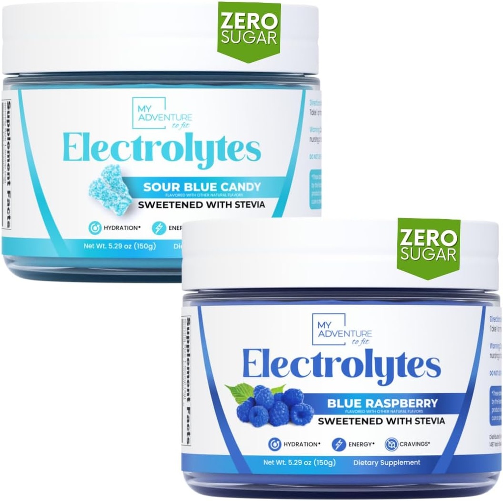Mein Abenteuer zu passen Refreshing Hydration Elektrolyte Pulver mit Zero Sugar, Bundle, Blue Raspberry & Sour Blue Flavors