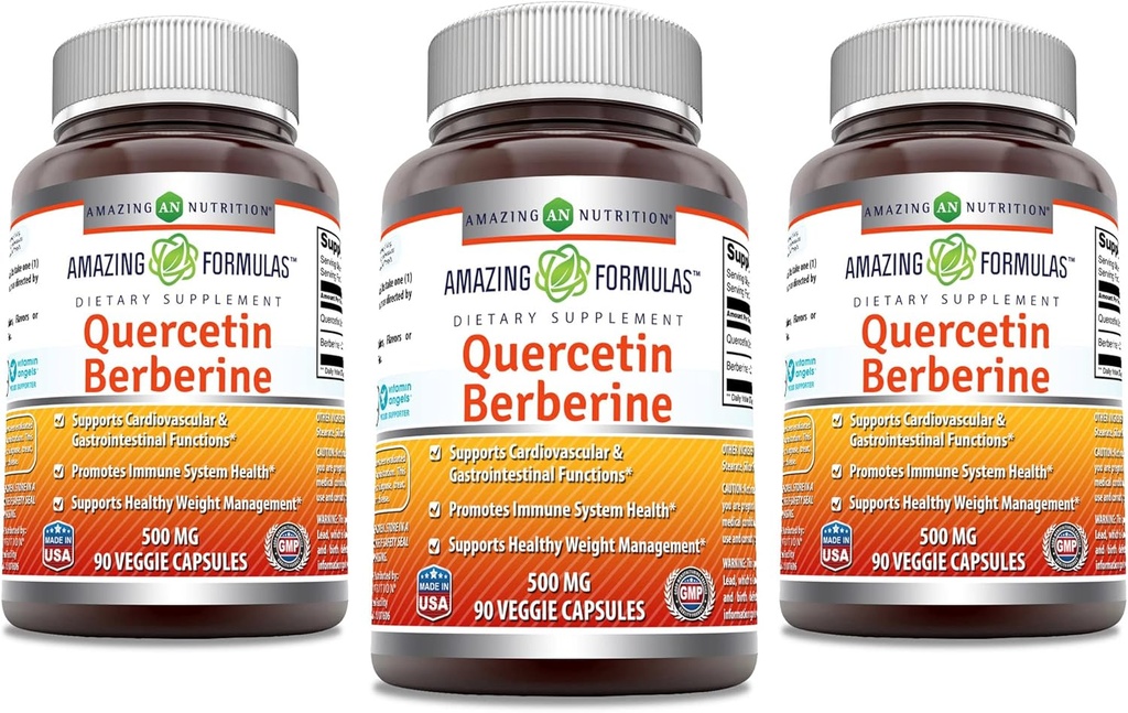 Erstaunliche Formeln Quercetin Berberine | 250 mg Berberine und 250 mg Quercetin | Veggie Kapseln Supplement | Non-GMO | Gluten Free | Made in USA (90 | 3 Pack)
