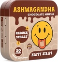 Happy Strips Organic Ashwagandha KSM 66 & GABA für Stressentlastung, Beruhigung, Schlaf - Fast-Acting & Rapid-Dissolving, Schokolade Mocha Flavored, Organic, Vegan, Sugar-Free - 30 Count