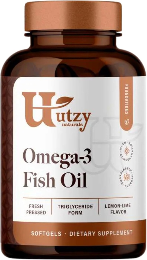 Utzy Naturals Omega-3 Fish Oil | 800 mg Omega-3 | con EPA e DHA | Natural Lemon Flavor | 60 Softgels