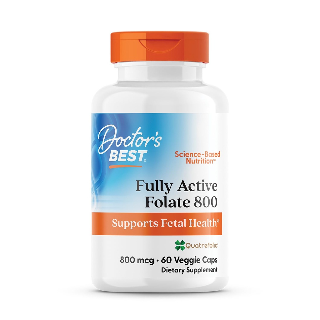 Ärzte Best Fully Active Folate 800 mit Quatrefolic, unterstützt fötale Gesundheit, Non-GMO, Glutenfrei, Vegan 60 Veggie Caps