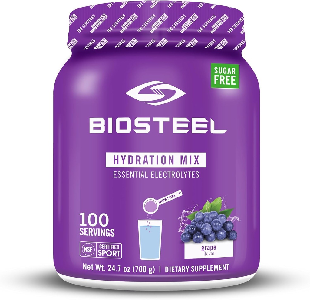 BioSteel Zero Sugar Hydration Mix, Great Tasting Hydration mit 5 Essential Electrolytes, Grape Flavor, 100 Portionen pro Tub
