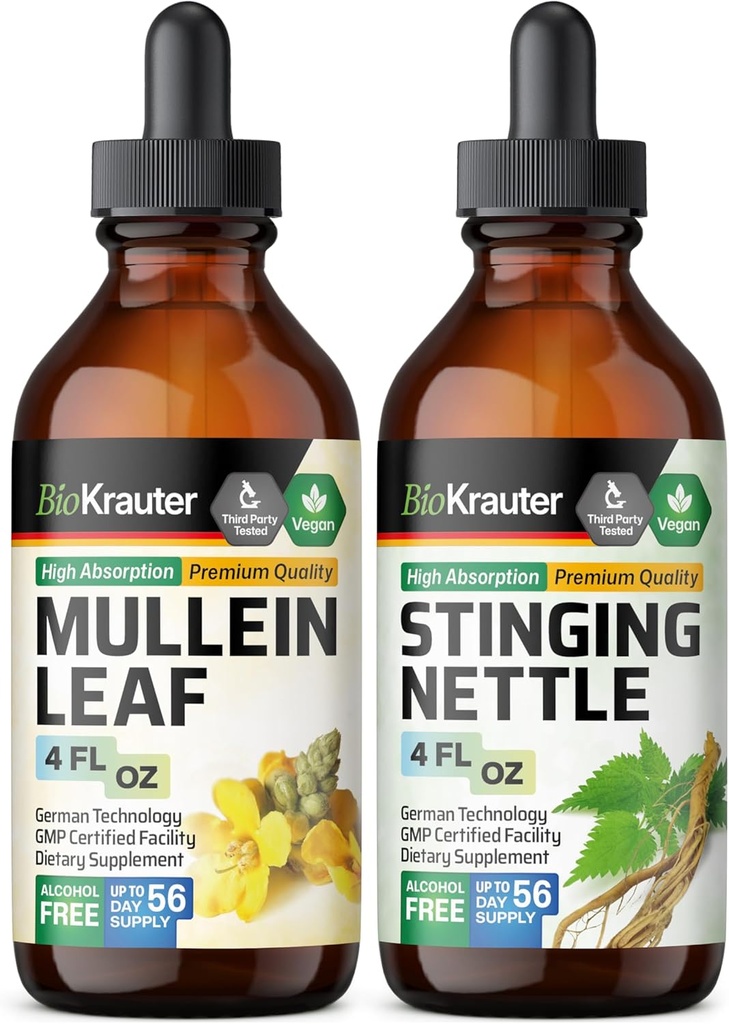 BIO KRAUTER Mullein Tincture 4 Fl. Oz. & Stinging Nettle Tincture 4 Fl. Oz.