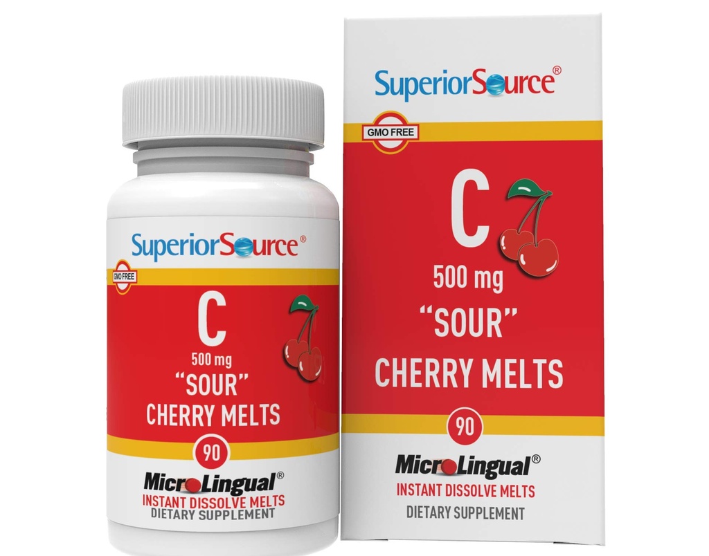 Vitamina C 500 mg Sour Cherry Melts - Supplemento giornaliero di vitamina Supporta la salute immunitaria - Vitamina C Formula Aids Cell Health - 90 compresse dissolving sublinguali