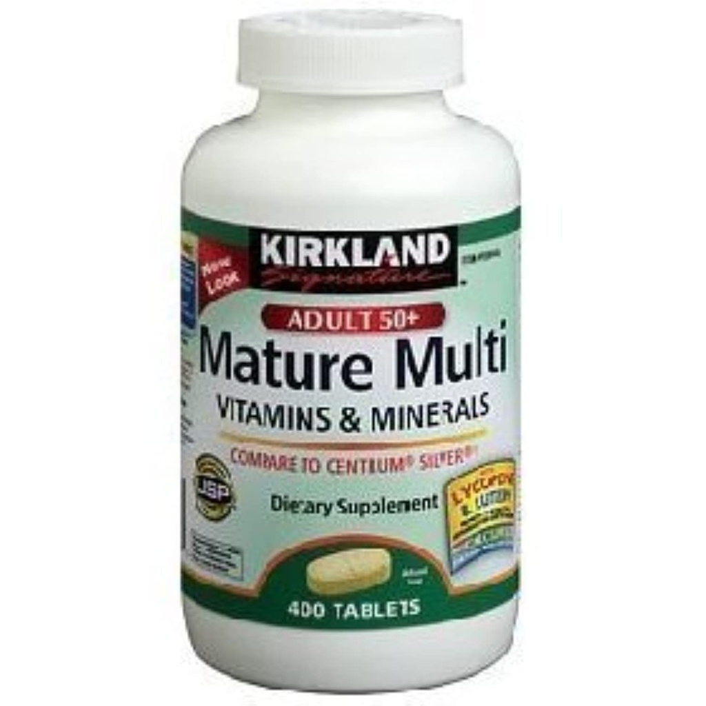 Kirkland Signature Mature Multi Vitamins & Minerals with Lycopene and Lutein 400 Tablets - Compare to Centrum Silver