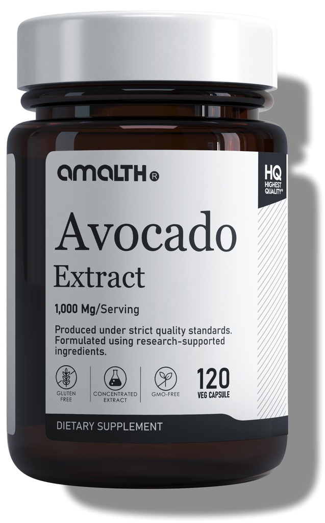 AMALTH Avocado Ergänzung Fruchtextrakt 15:1, 1000mg Maximale Stärke ASU für Gelenke Gesundheit und Unterstützung Verdauung |120 Kapseln | Non-GMO, Glutenfrei