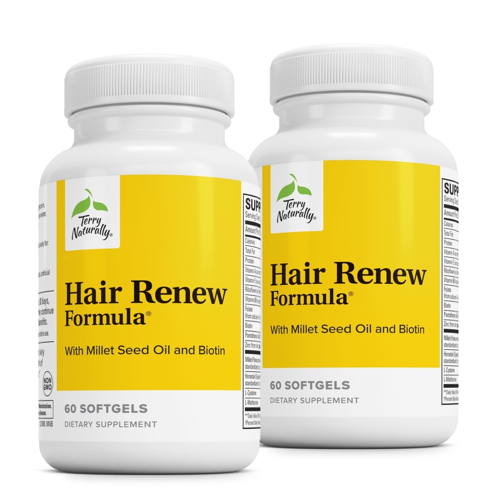 Terry Natural Hair Renew Formula - Haarwachstumsunterstützungsergänzung mit Pferdeschwanz Biotin & Folsäure - Millet Seed Oil for Keratin Production Support - 60 Softgels, 2 Pack