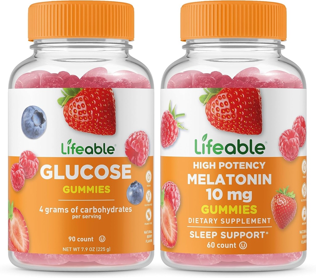Glucosio Lifeable + Melatonin 10mg, Gummies Bundle - Grande degustazione, Integratore di vitamina, Senza glutine, OGM libero, Gummies