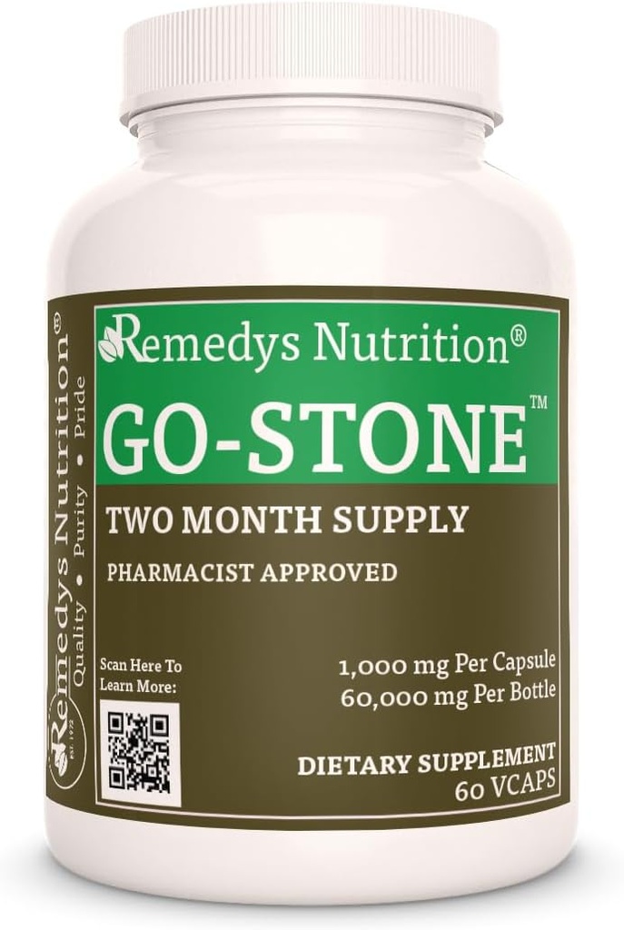 Remedy’s Nutrition Go StoneTM Kidney & Gallbladder | 1.000 mg, 60 Vegan Kapseln pflanzliche Nahrungsergänzung | Zwei Monate Versorgung