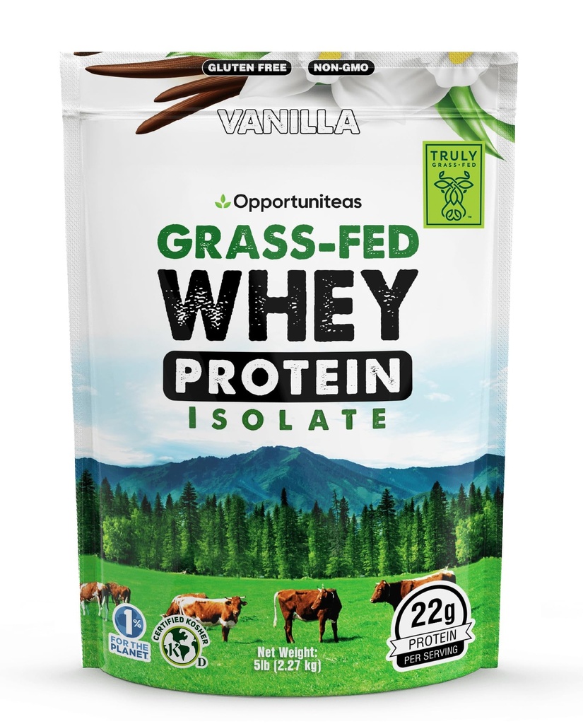 Polvere dell'isolato di proteine del siero di Vanilla dell'erba di Opportuniteas - polvere di proteine di 22g senza dolcificanti artificiali, cows senza ormoni, non OGM - 5lb