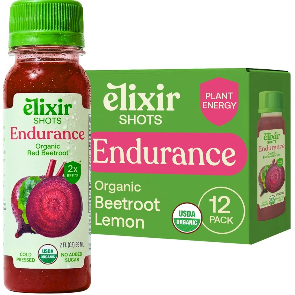 Elixir Shots, Endurance & Wellness Shot mit kaltgepressten 100% organischen Inhaltsstoffen, Rüben, Karotten, Sellerie, Zitronen, ohne Zusatz von Zucker oder künstlichen Zutaten, 12 Packung