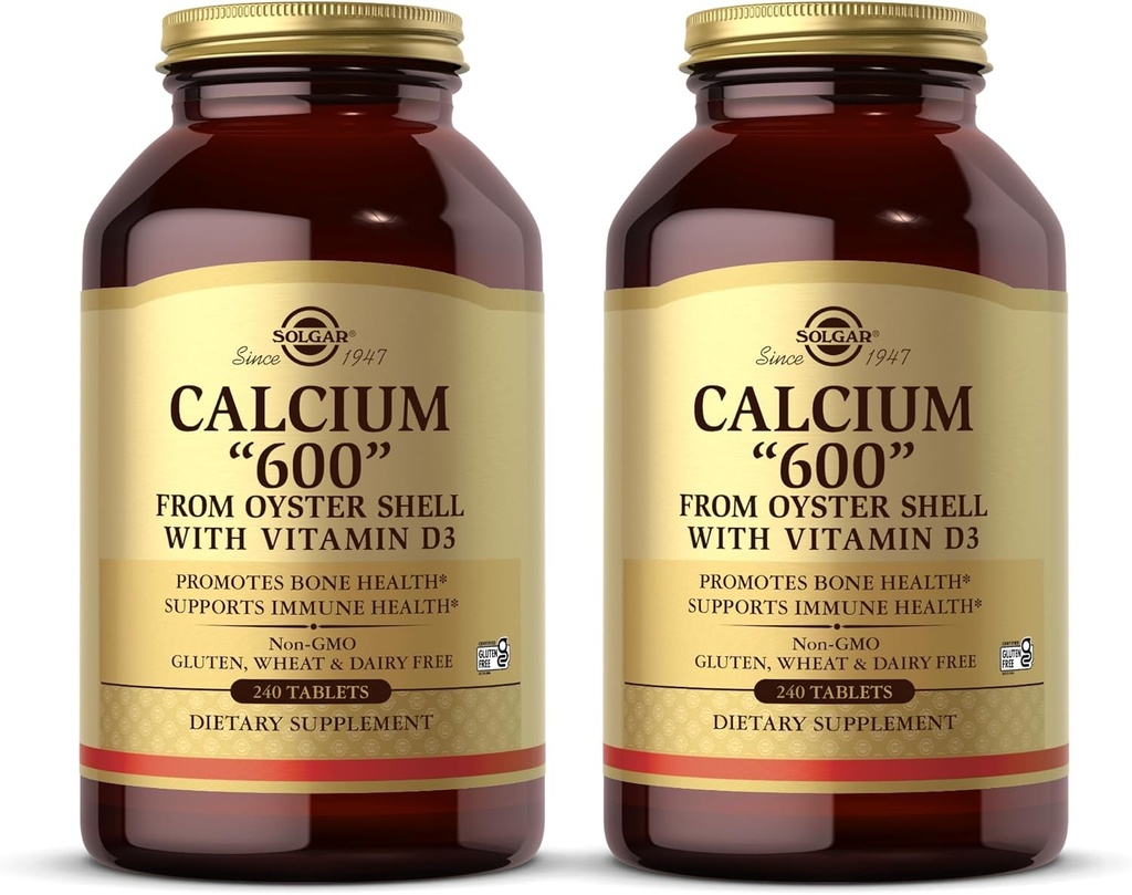 Solgar Calcium 600" - 240 Tablets, Pack of 2 - from Oyster Shell with Vitamin D3 - Non-GMO, Gluten Free, Dairy Free - 240 Total Servings